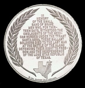 1961 125th Anniversary of the Battle of the Alamo reverse