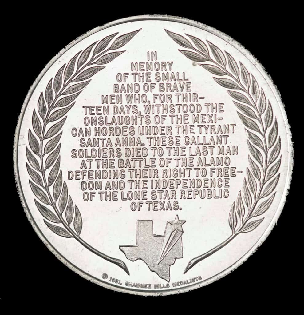 1961 125th Anniversary of the Battle of the Alamo Reverse