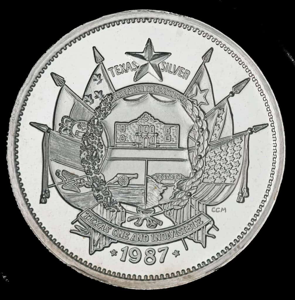 1987 State of Texas 1 oz Silver Round (CCM) Obverse