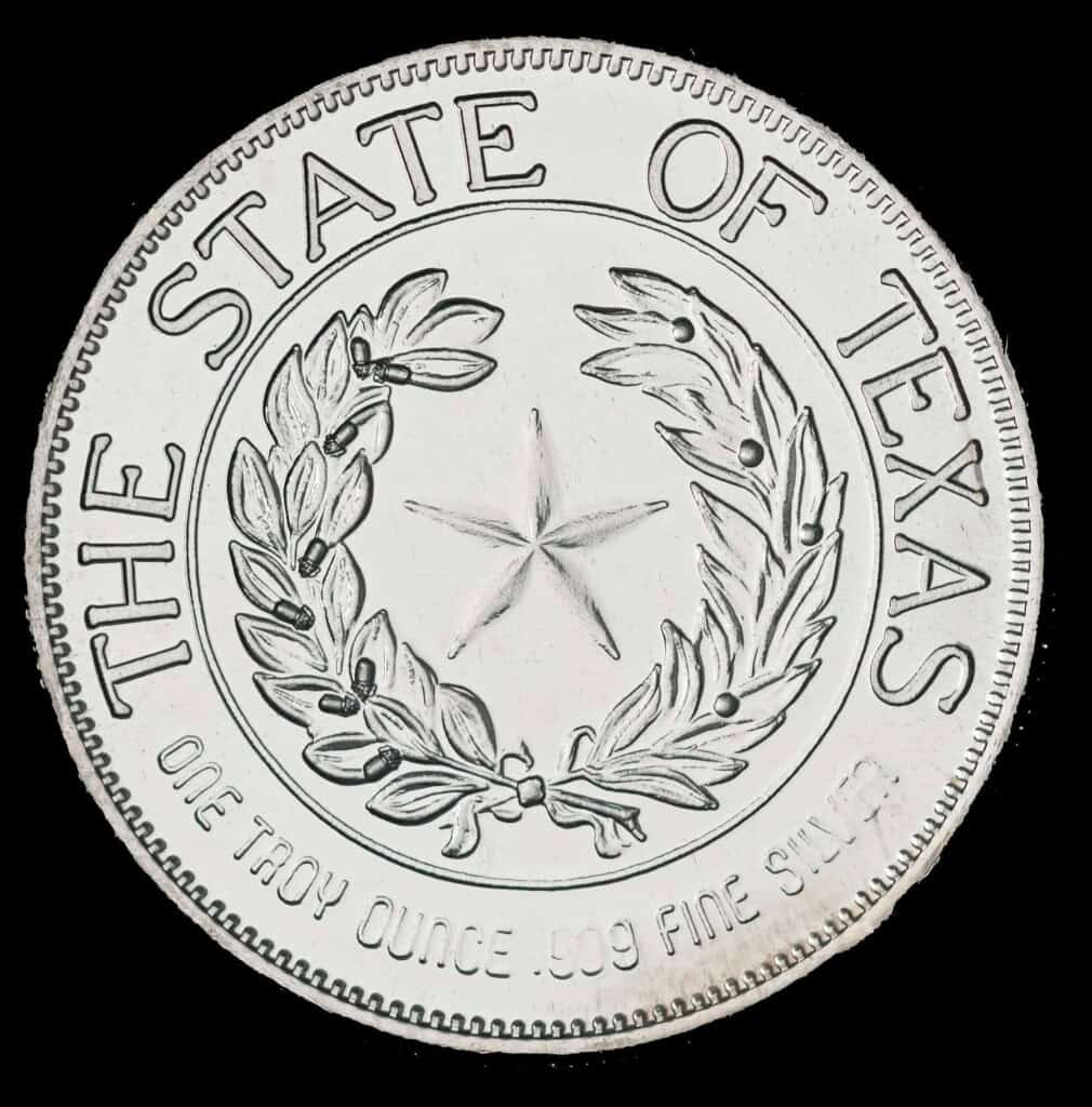 1987 State of Texas 1 oz Silver Round (CCM) Reverse