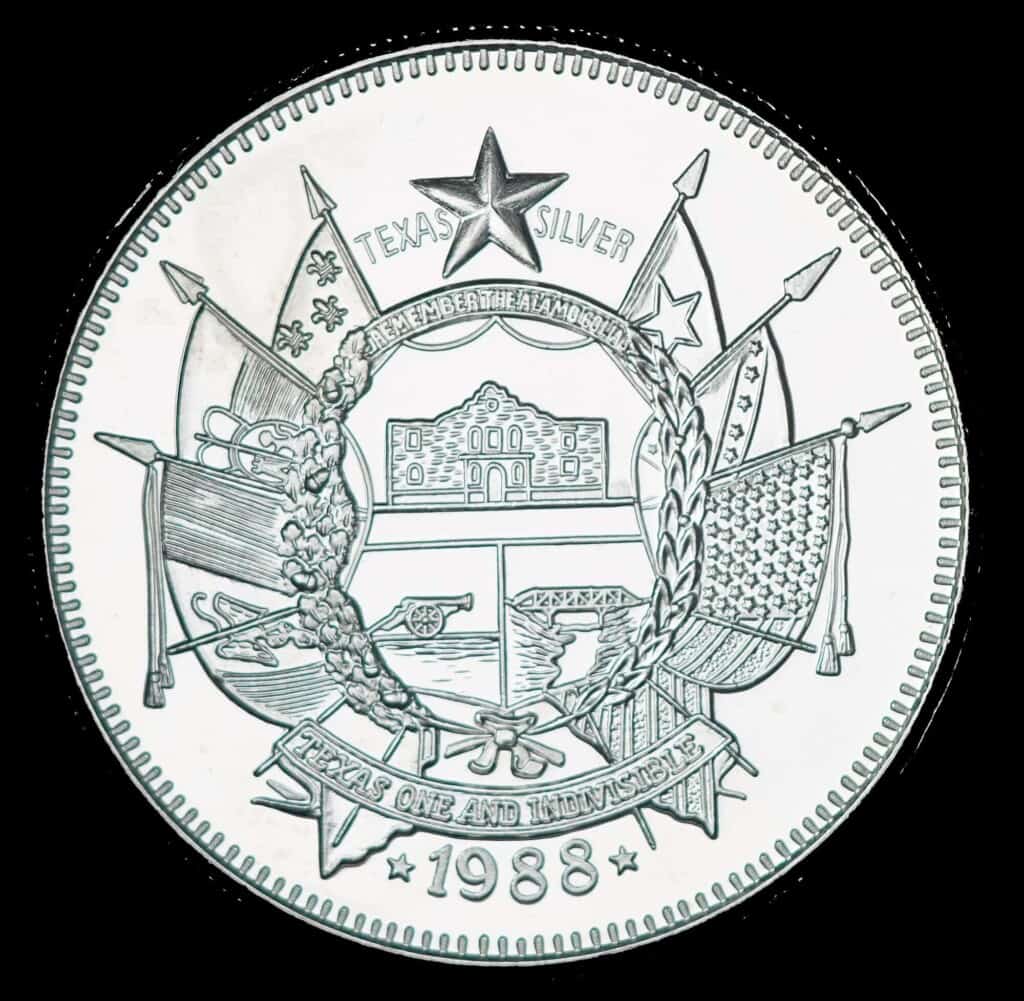 1988 State of Texas 1 oz Silver Round (No Mint Mark) Obverse