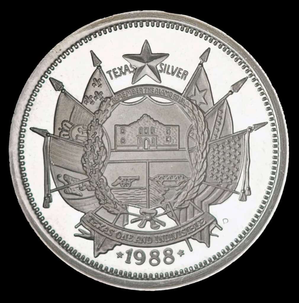 1988 State of Texas 1 oz Silver Round (P) Obverse