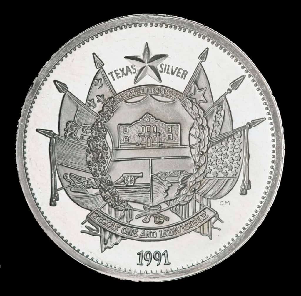 1991 State of Texas 1 oz Silver Round (CM) Obverse