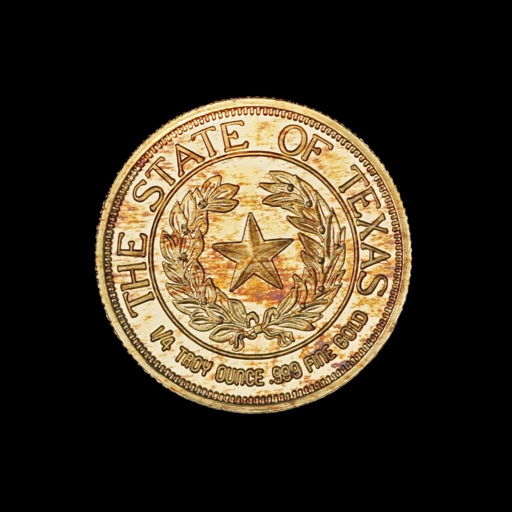 1986 State of Texas 1/4 oz Gold Round (CSM) Reverse