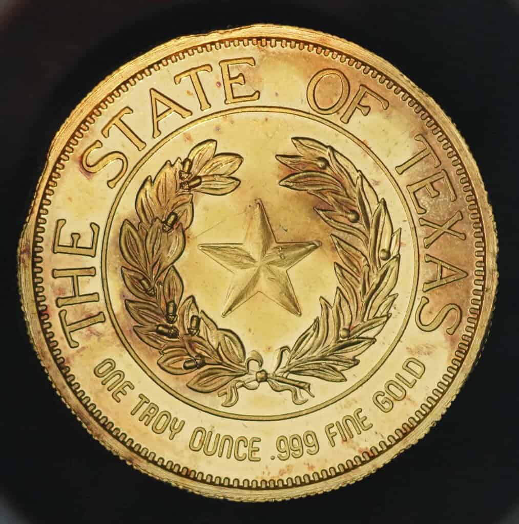1986 State of Texas 1 oz Gold Round (CSM) Reverse