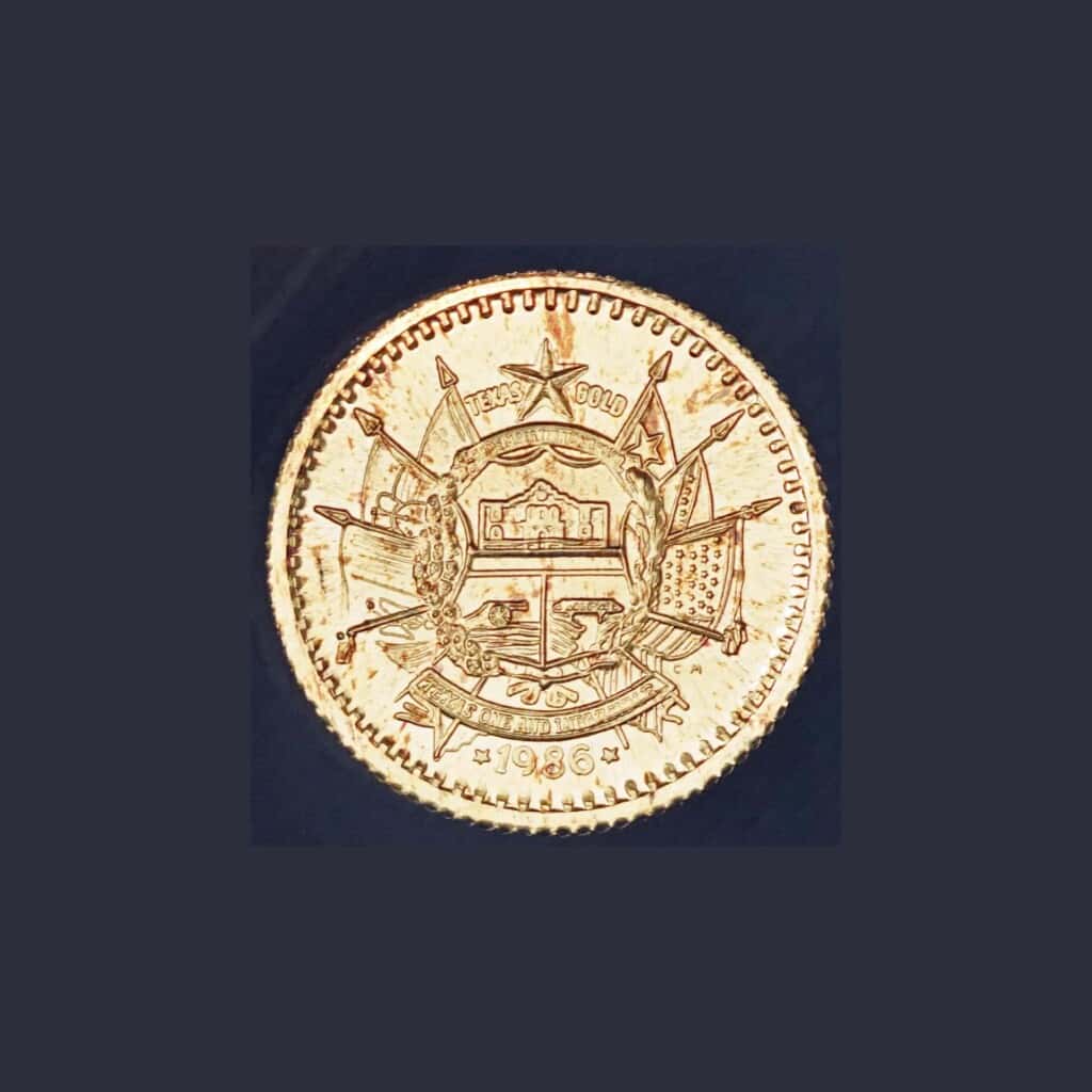 1986 State of Texas 1/10 oz Gold Round (CM) Obverse