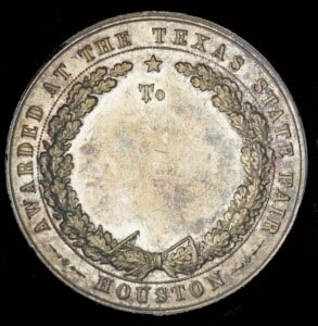 1870 Texas State Fair Award Medal reverse