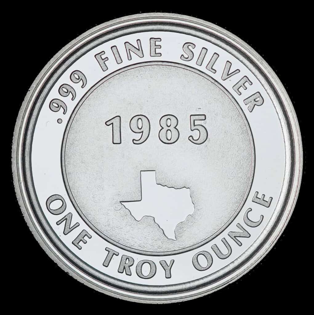 1985-86 Texas Liberty Flag Silver Round Reverse