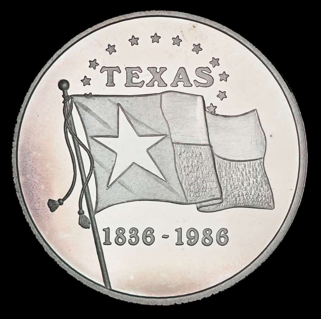 1985-86 State Flag of Texas Silver Round Obverse