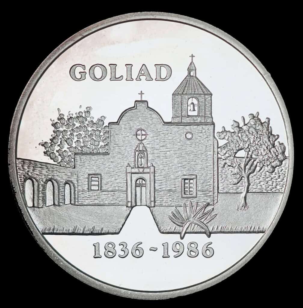 1985-86 Goliad Texas Silver Round Obverse