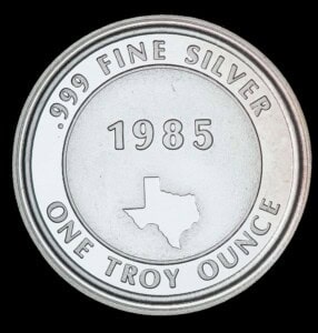 1985-86 Goliad Texas Silver Round reverse