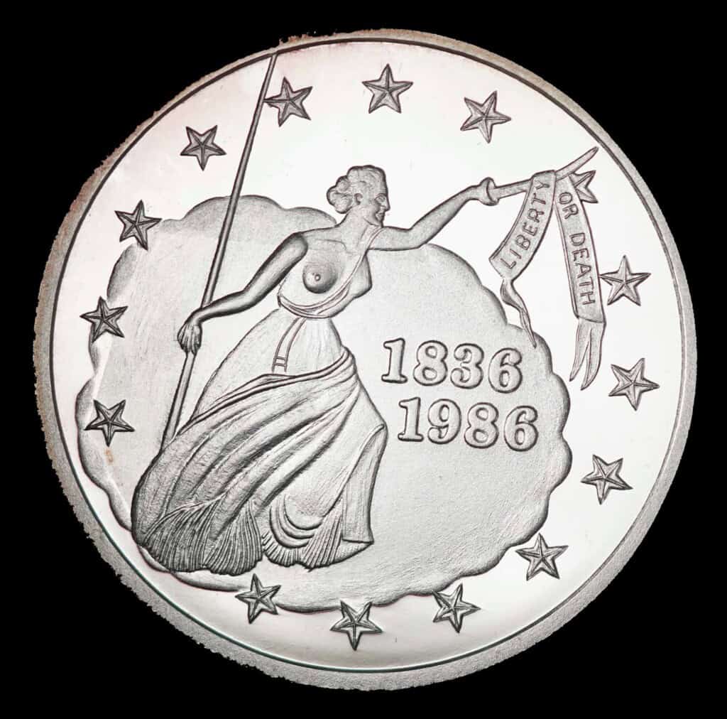 1985-86 Texas Lady Liberty Silver Round Obverse