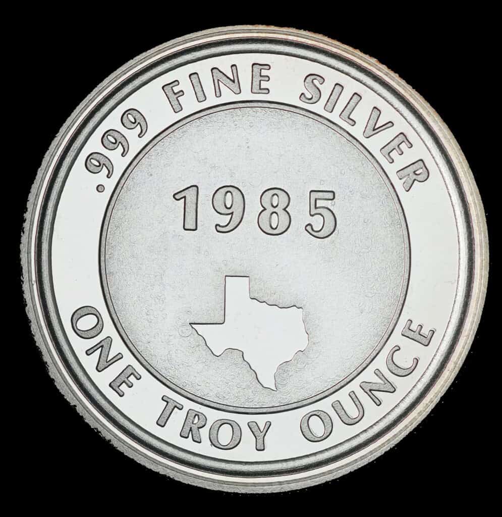 1985-86 Texas Lady Liberty Silver Round Reverse