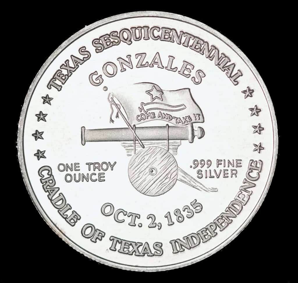 1986 Gonzales Cannon Silver Round Obverse