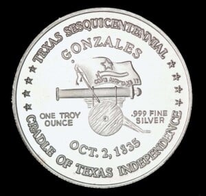 1986 Gonzales Cannon Silver Round obverse