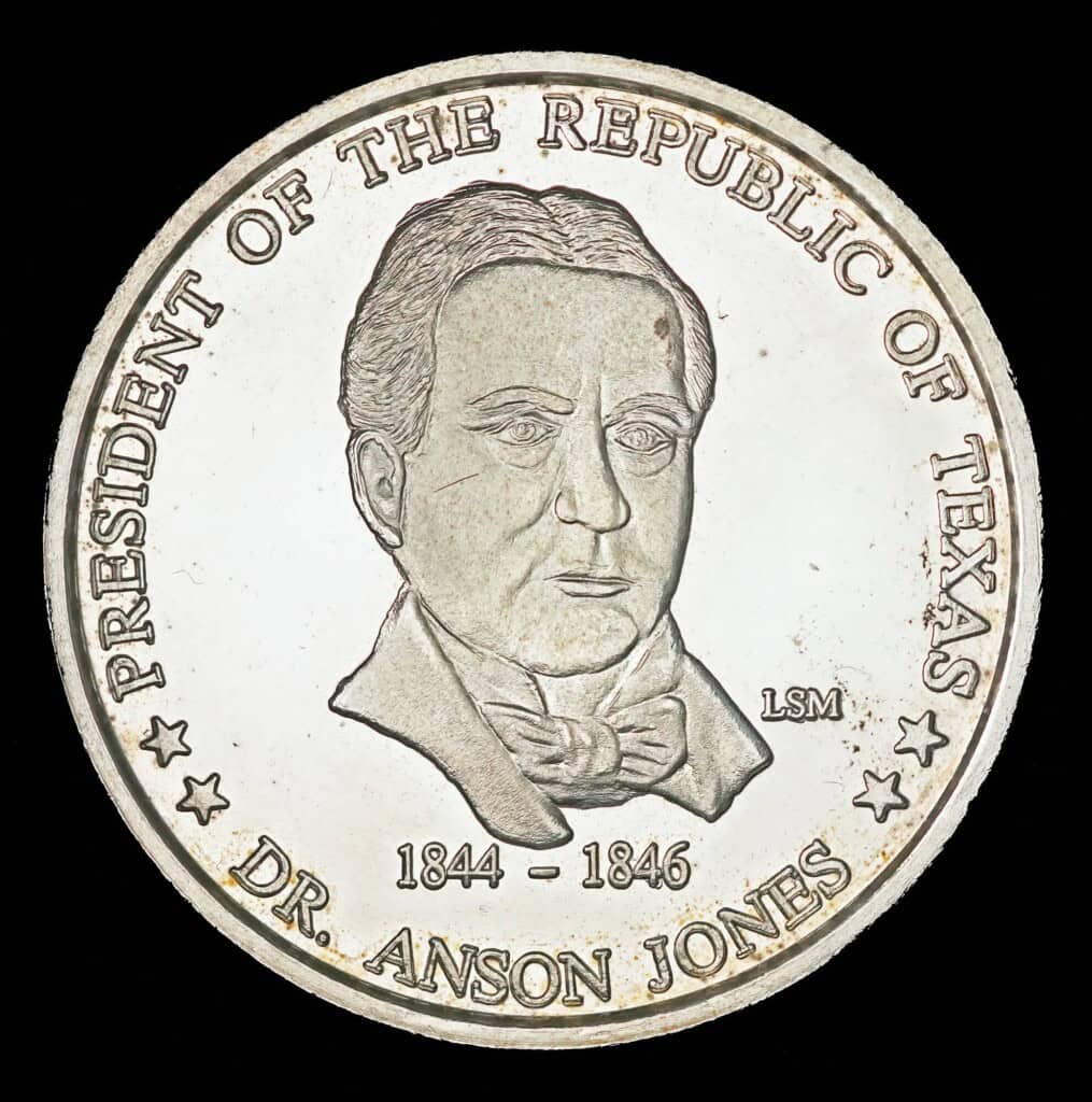 1987 Dr Anson Jones Silver Round Obverse