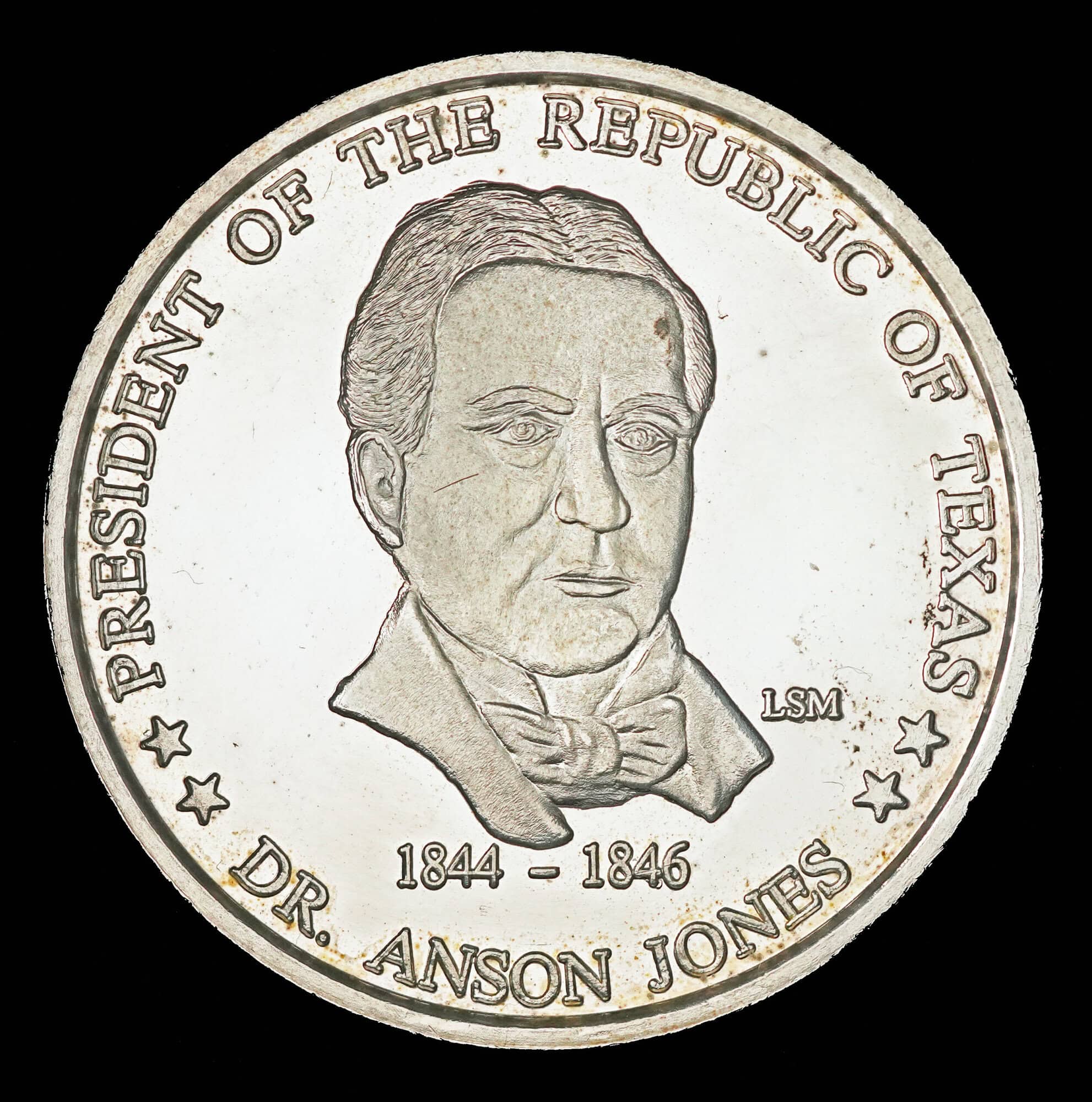 1987 Dr Anson Jones Silver Round obverse