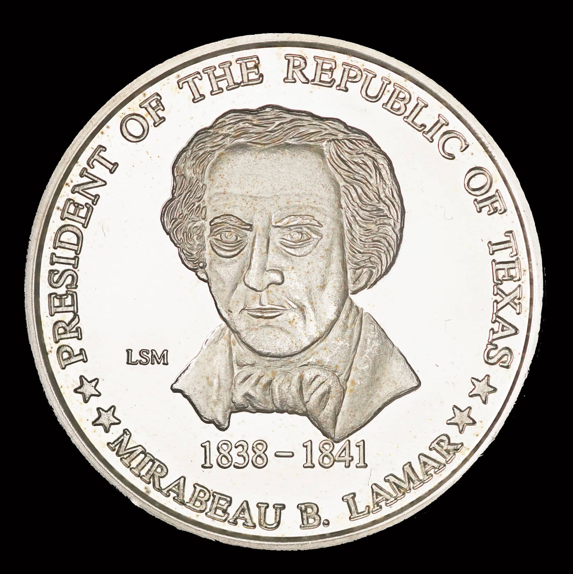 1987 Mirabeau Lamar Silver Round obverse