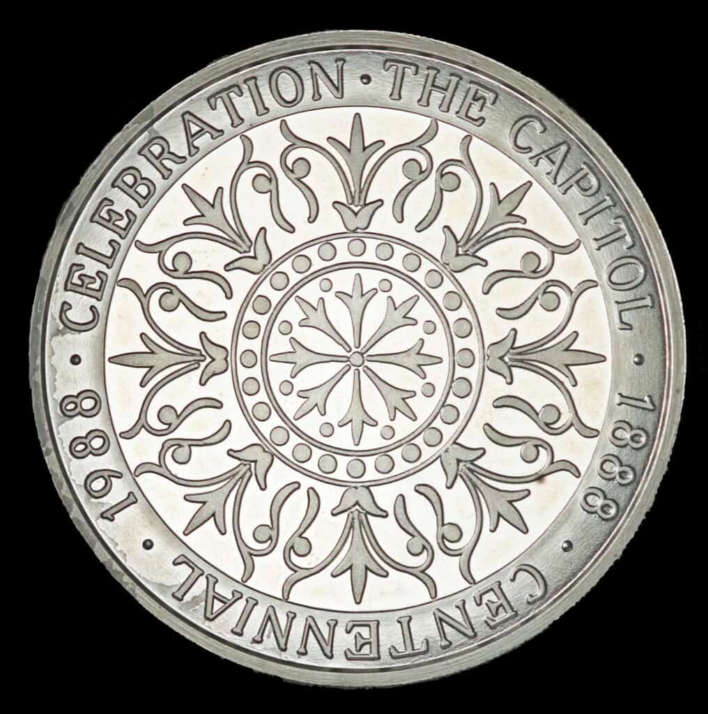 1988 Texas Capitol Centennial Silver Medal Reverse