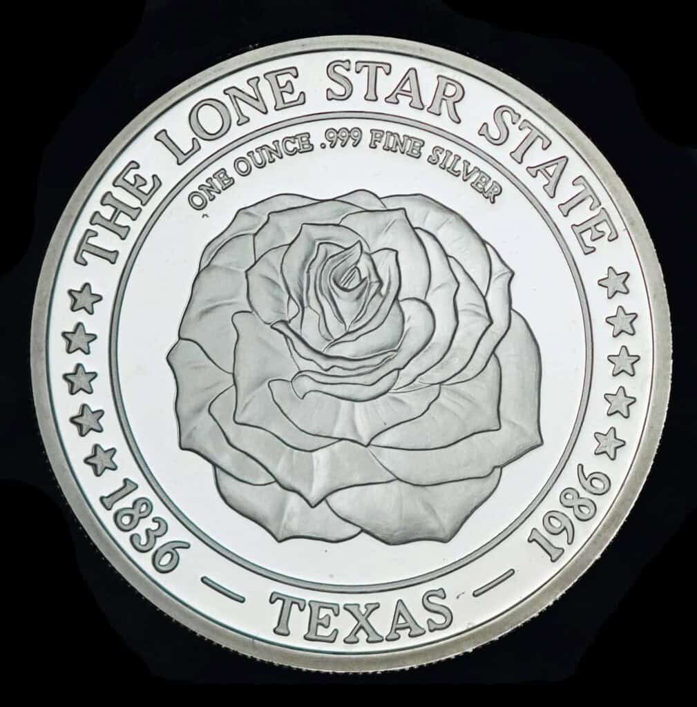 1986 Yellow Rose of Texas Silver Round Reverse