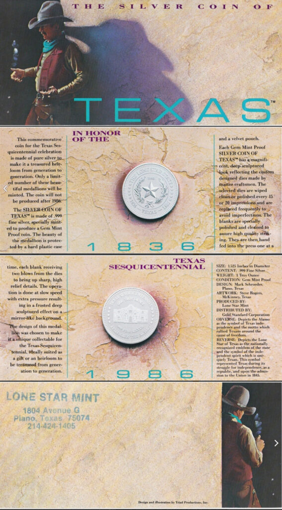 The Lone Star Mint - 1986 Silver Coins of Texas Flyer