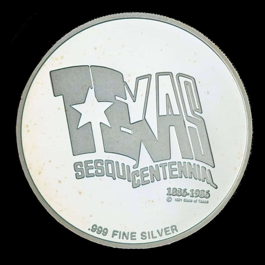 1986 Texas Sesquicentennial Logo Silver Medallion – Confederate (Tri-State) Reverse