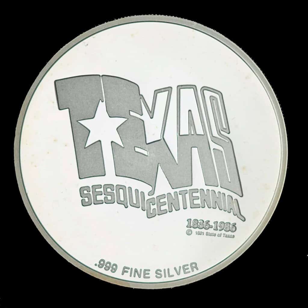 1986 Texas Sesquicentennial Logo Silver Medallion – Texas (Tri-State) Reverse