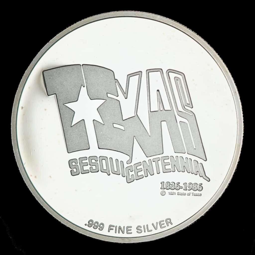1986 Texas Sesquicentennial Logo Silver Medallion – Spain (Tri-State) Reverse