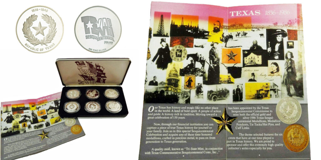 1986 Colonial Coins 6 Piece Set - Texas Sesquicentennial 