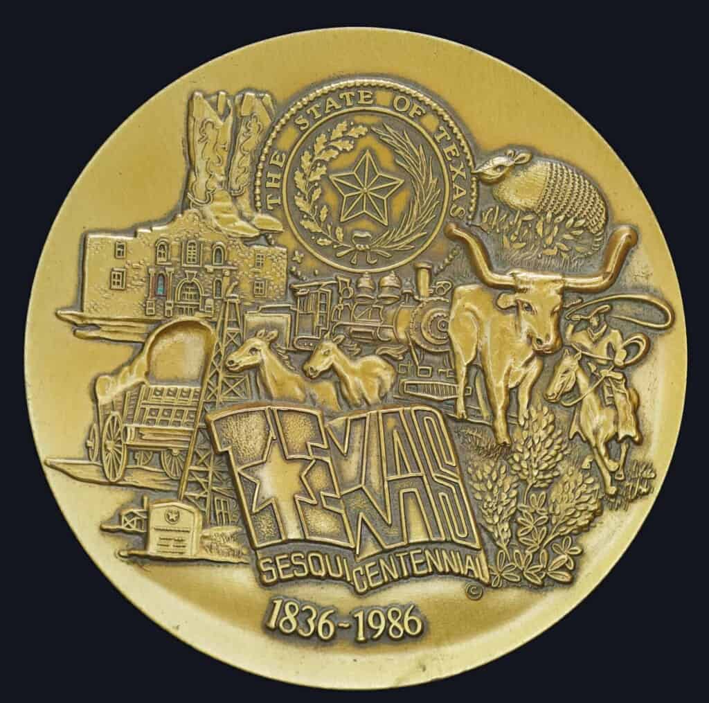 1986 Texas Sesquicentennial Bronze Medallion Paperweight Obverse