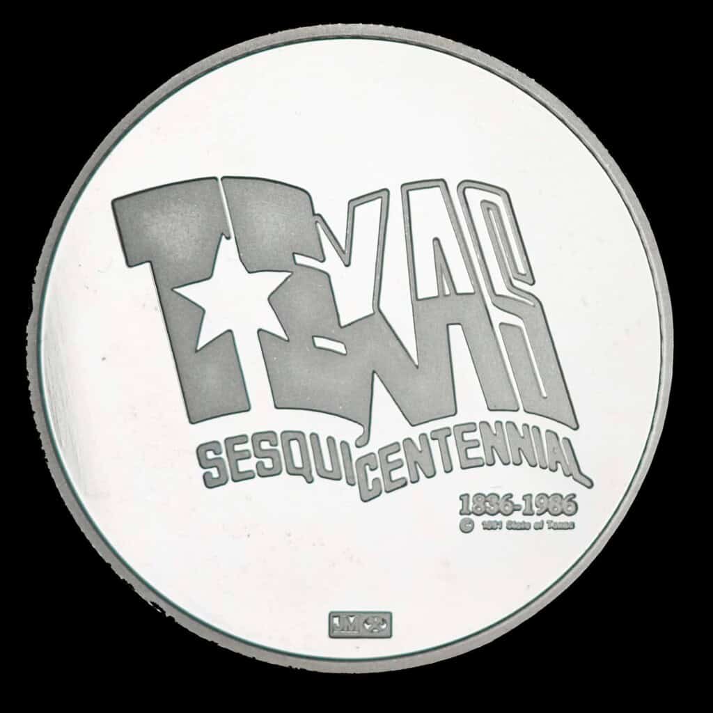 1986 Texas Sesquicentennial Logo Silver Medallion – Confederate States (JM) Reverse