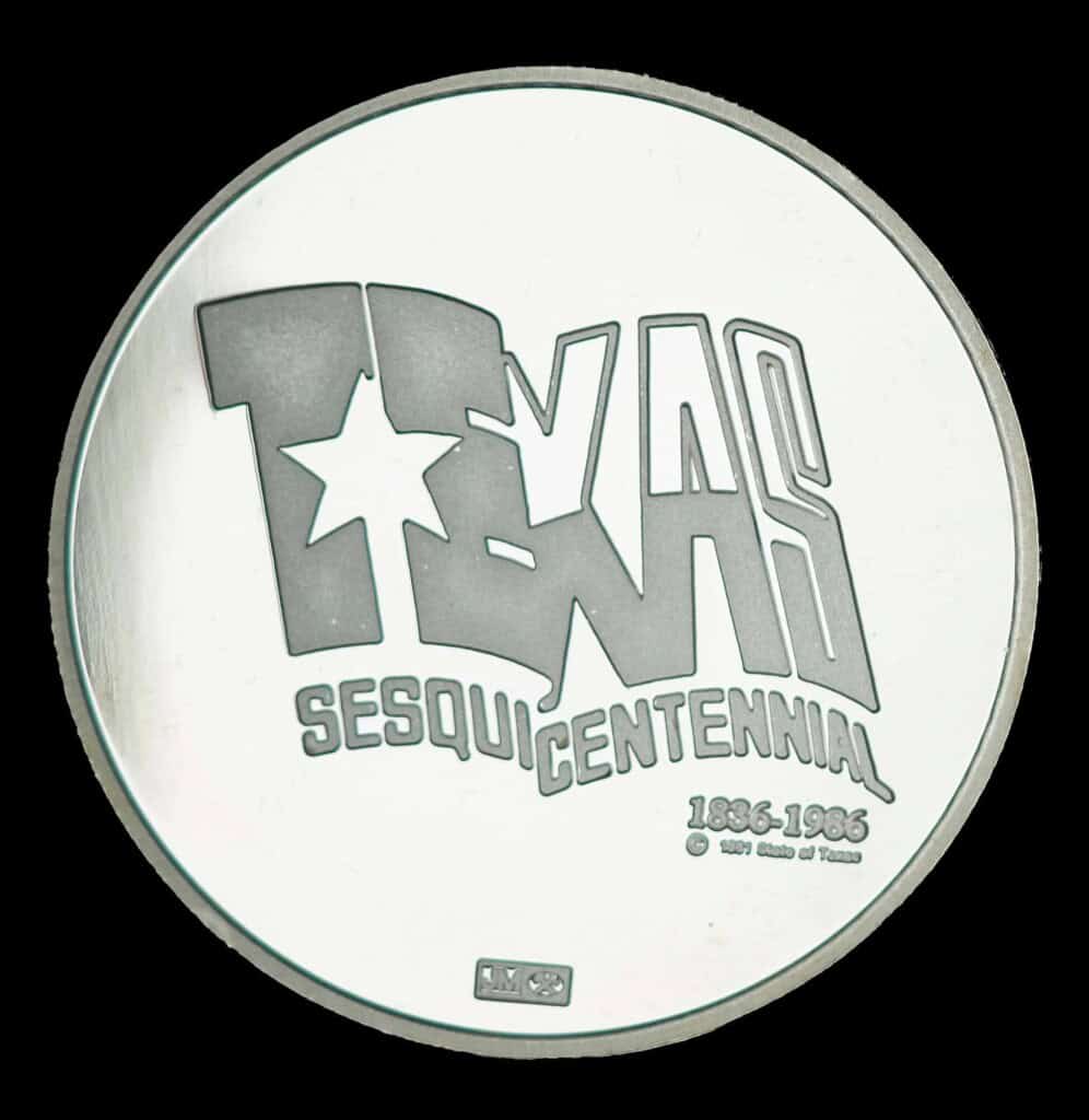 1986 Texas Sesquicentennial Logo Silver Medallion – France (JM) Reverse