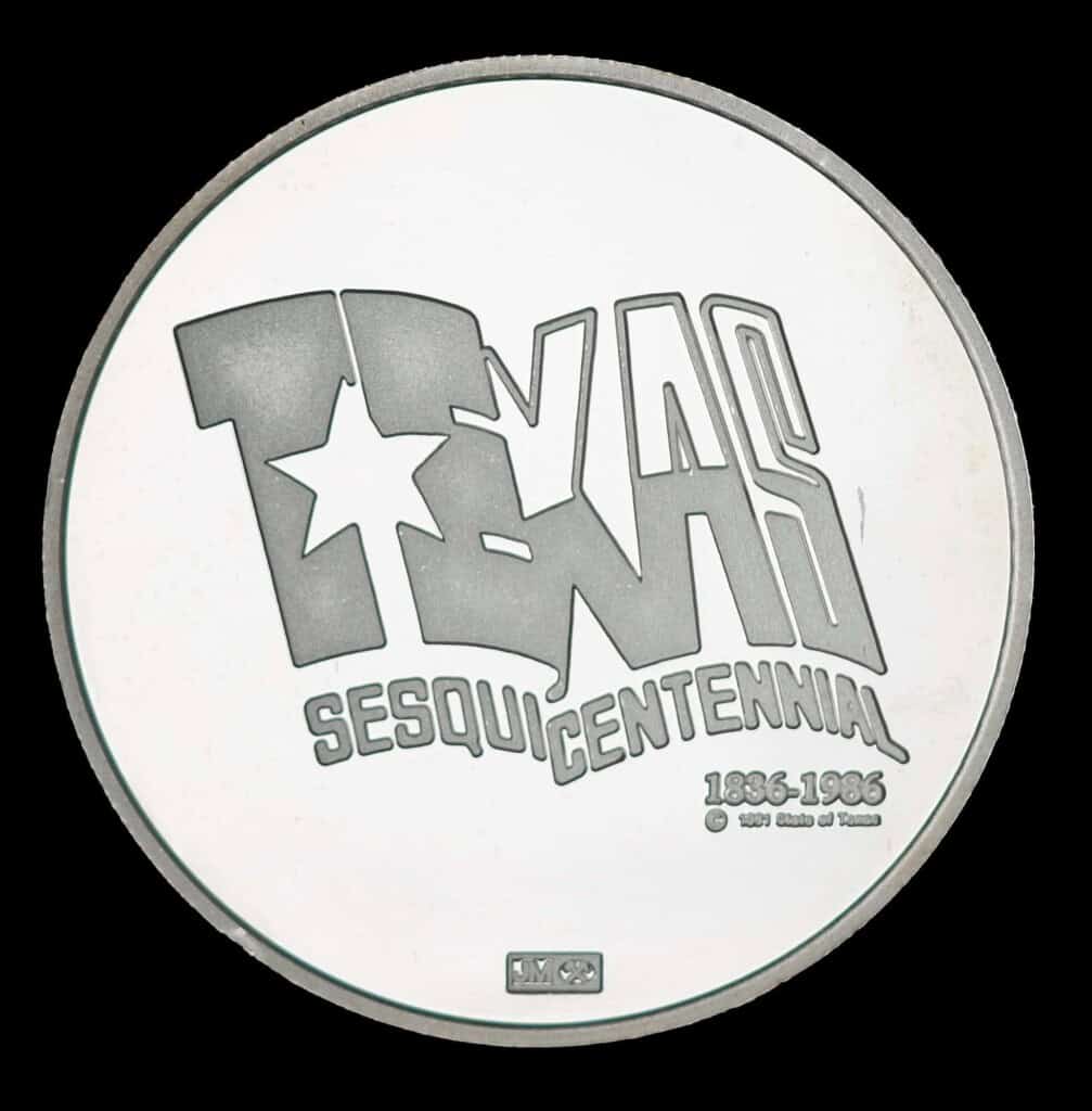 1986 Texas Sesquicentennial Logo Silver Medallion – Mexico (JM) Reverse