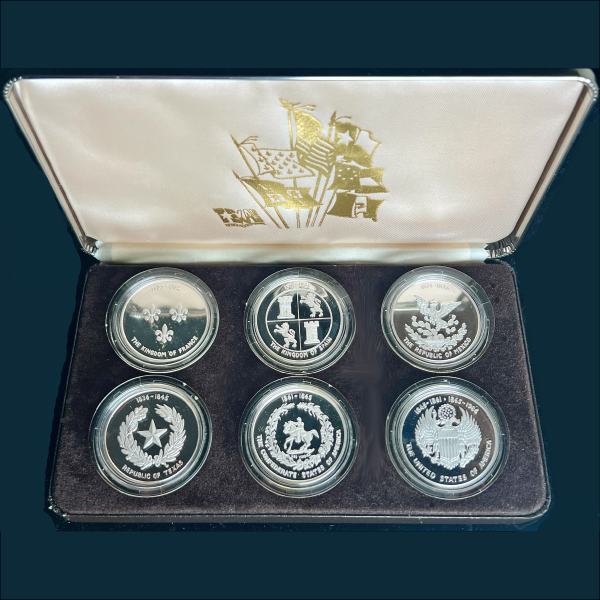 1986 Texas Sesquicentennial 6 round silver set by John Matthey