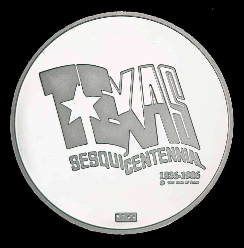 1986 Texas Sesquicentennial Logo Silver Medallion – Spain (JM) Reverse