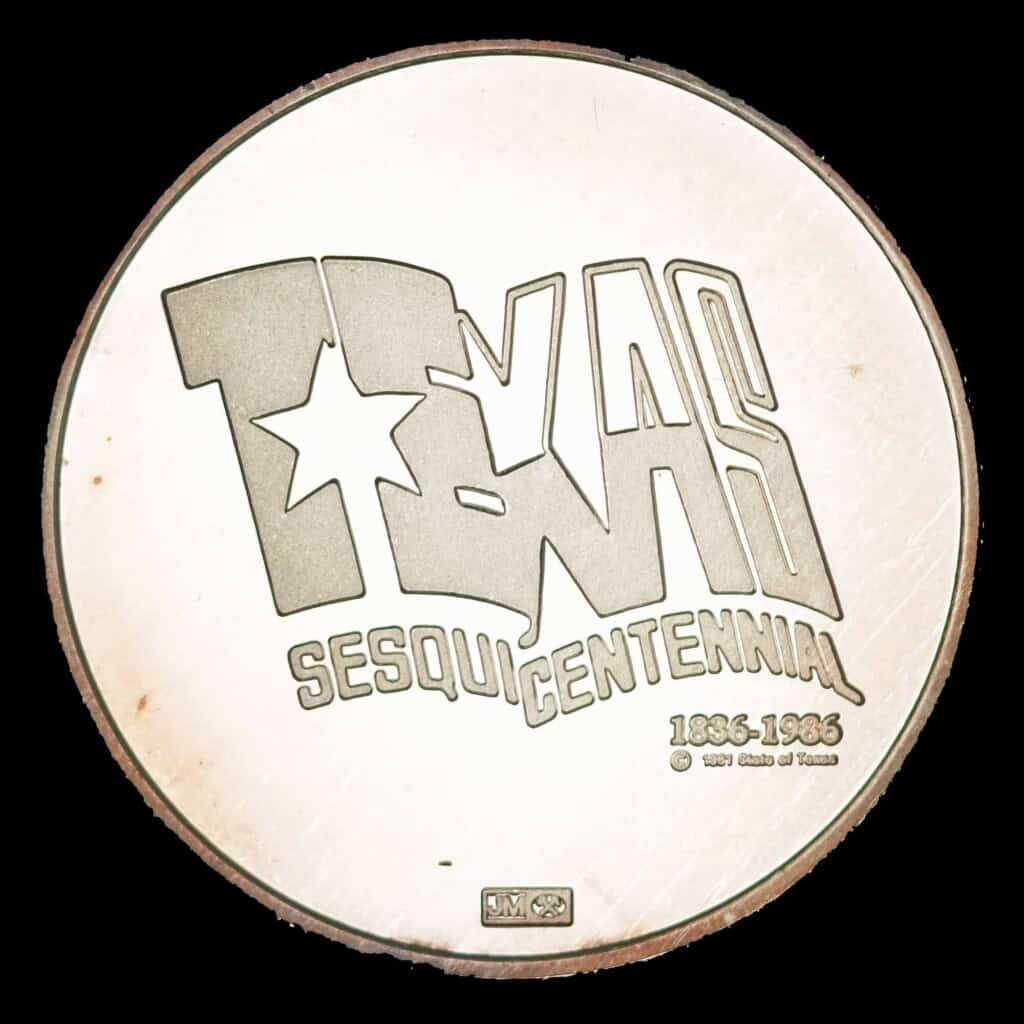 1986 Texas Sesquicentennial Logo Silver Medallion – Republic of Texas (JM) Reverse