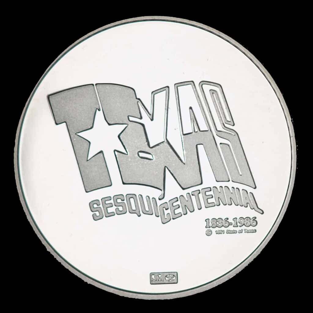 1986 Texas Sesquicentennial Logo Silver Medallion – United States (JM) Reverse