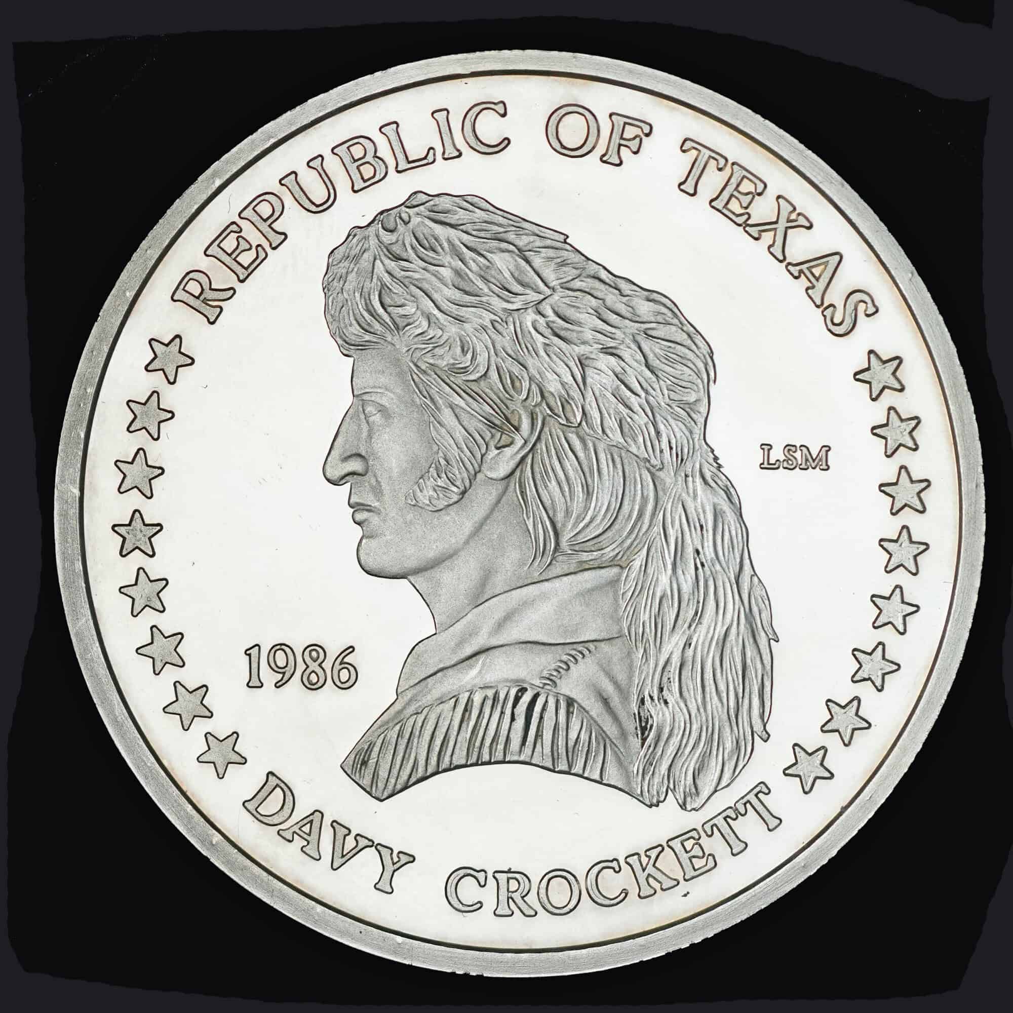1986 Davy Crockett Silver Round obverse