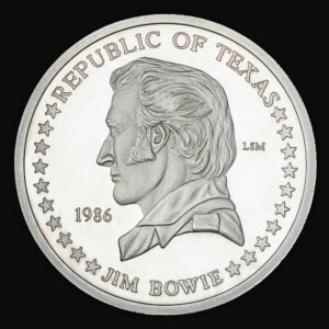 1986 Jim Bowie Silver Round obverse