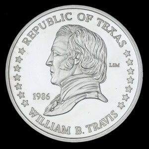1986 William B. Travis Silver Round obverse