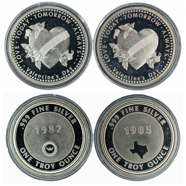 Valentines Days Obverse and Reverse Silver Rounds