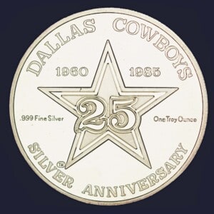 1985 Dallas Cowboys Silver Anniversary Limited Edition Round reverse