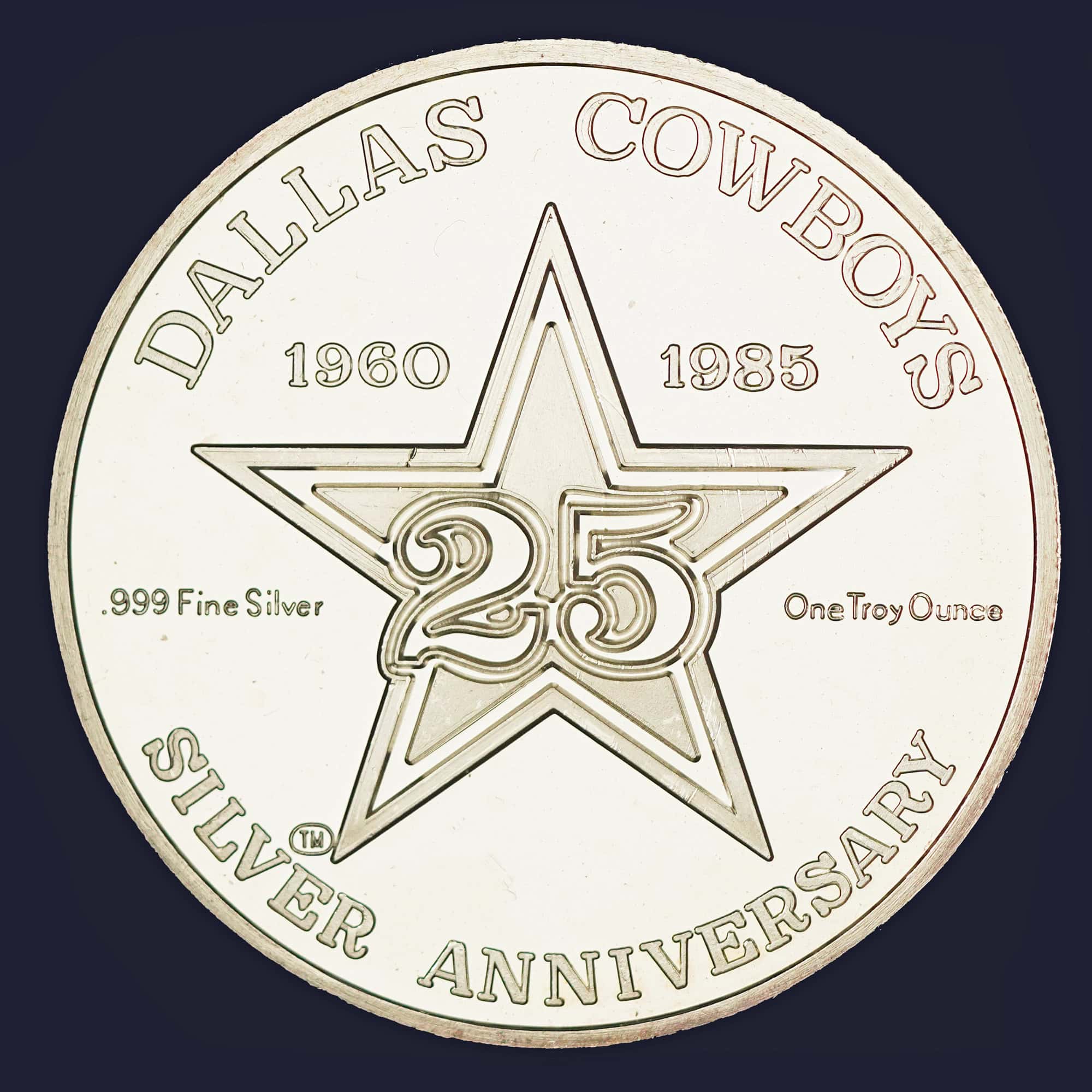 1985 Dallas Cowboys Silver Anniversary Limited Edition Round Reverse