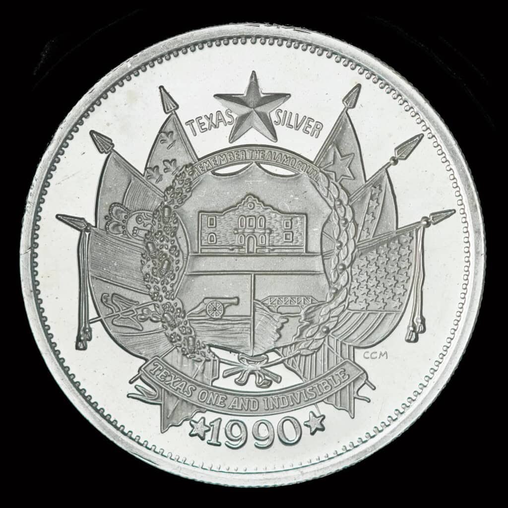 1990 State of Texas 1 oz Silver Round (CCM) Obverse