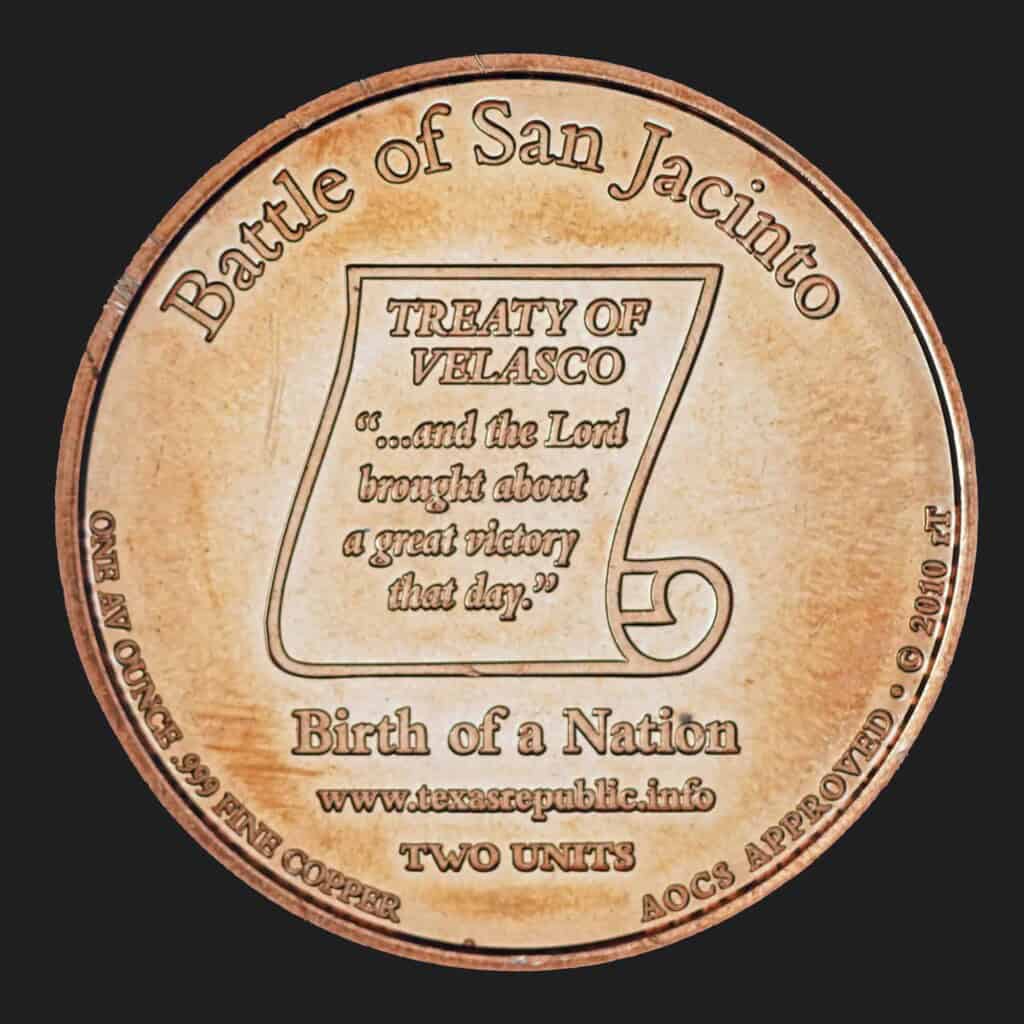 2010 Republic of Texas Copper Round Reverse