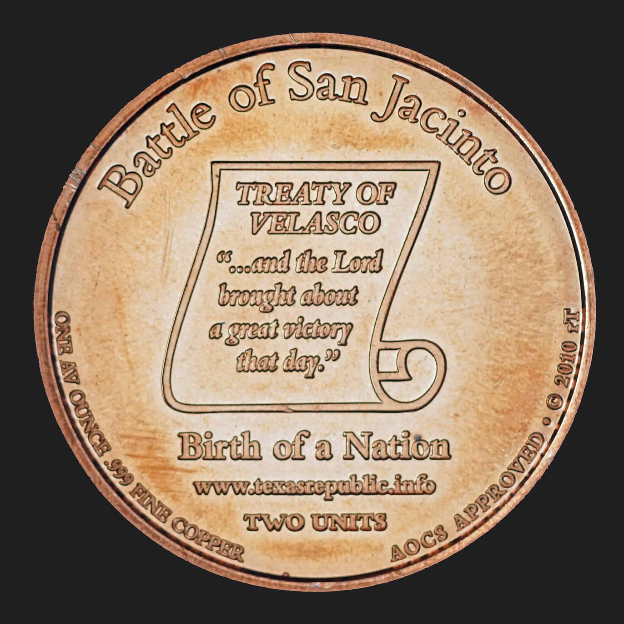 2010 Republic of Texas Copper Round Reverse