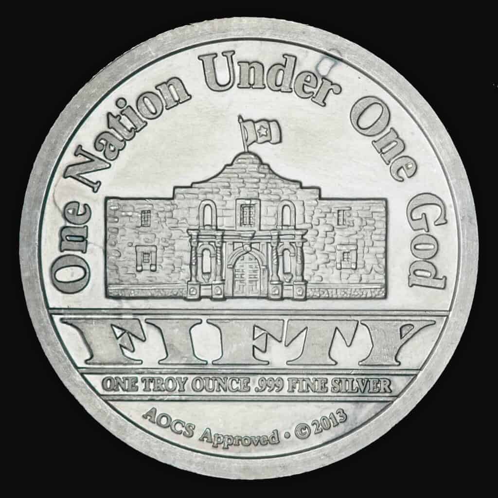 2013 Republic of Texas 1 oz Silver Round Reverse