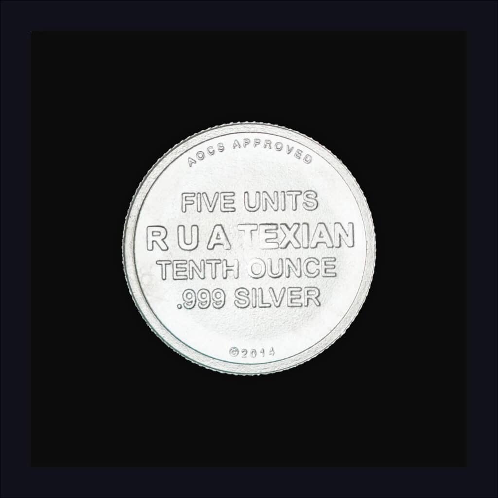 2014 Republic of Texas 1/10th oz Silver Round Reverse