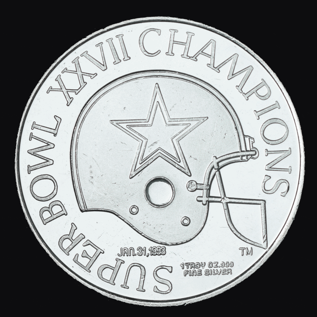1993 Dallas Cowboys Super Bowl XXVII Champions Silver Round Reverse