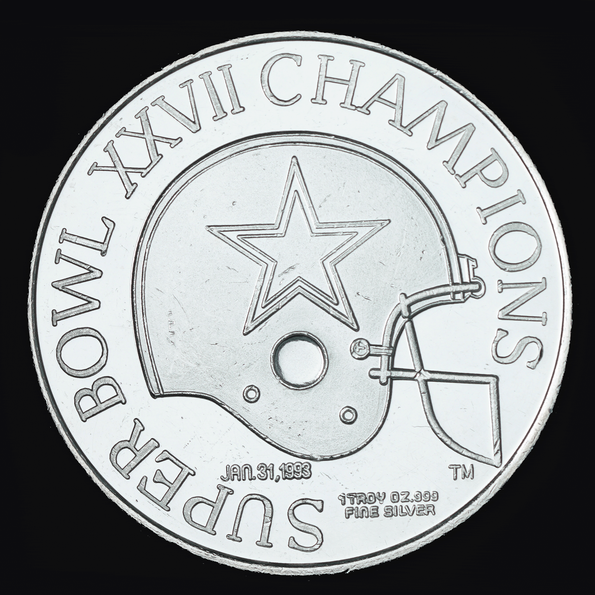 1993 Dallas Cowboys Super Bowl XXVII Champions Silver Round reverse